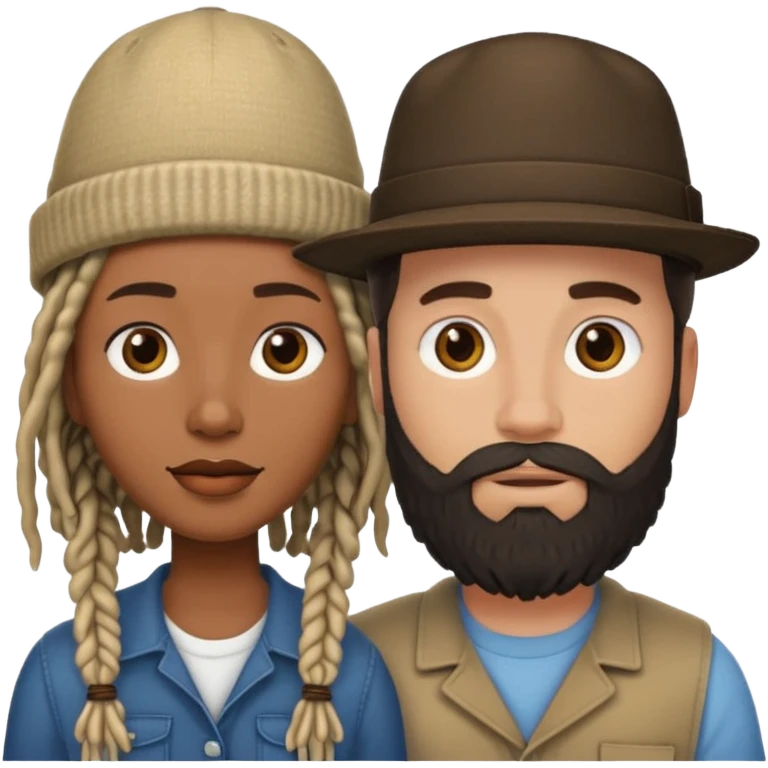 Couple emoji -WHITE with man with beardmwoth hate on and BLACK FEMALEwith mid length locs emoji
