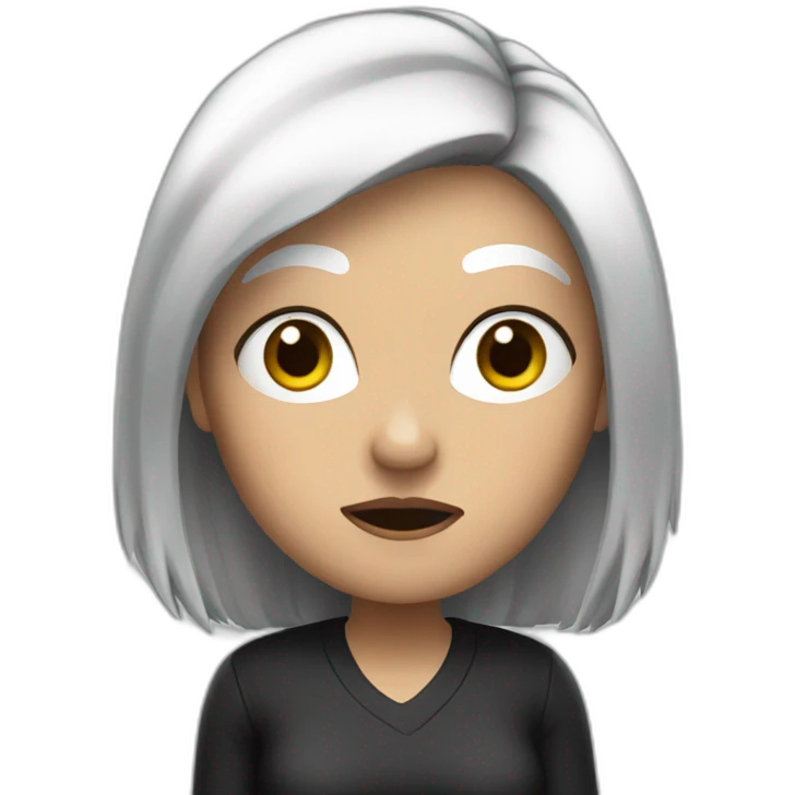 Sixty woman with black and White hair, angry emoji
