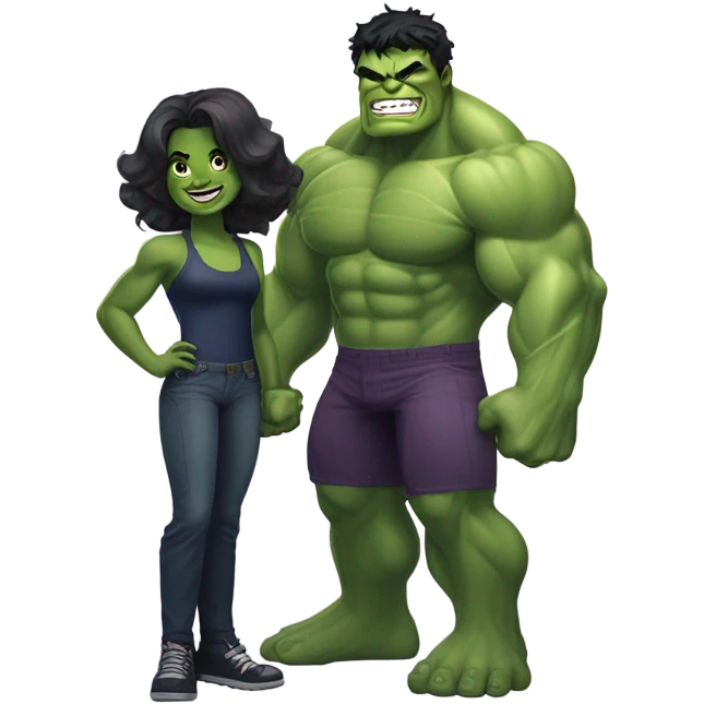 Mini cute Hulk with she hulk emoji