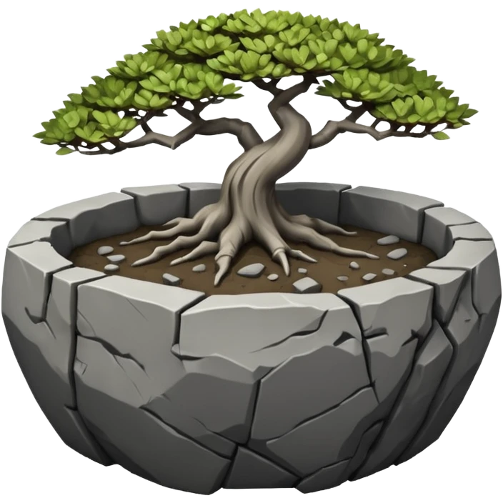 Stone Age rocks cracked and broken forming a very shallow bonsai pot  emoji