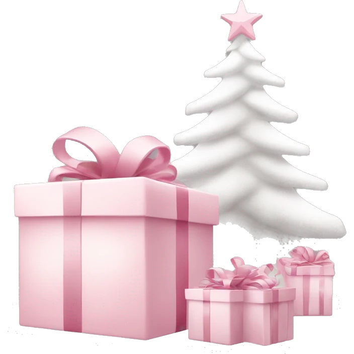 Light pink Christmas gifts under a white Christmas tree  emoji