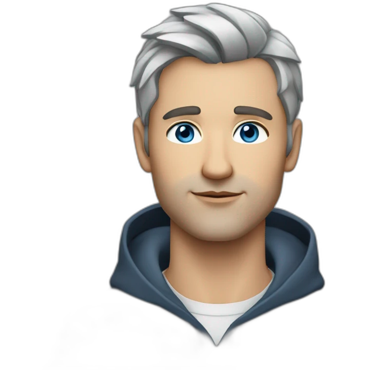 Scandinavian man blue eyes dark grey hair, short hair on the sides, more hair on the top large lips emoji