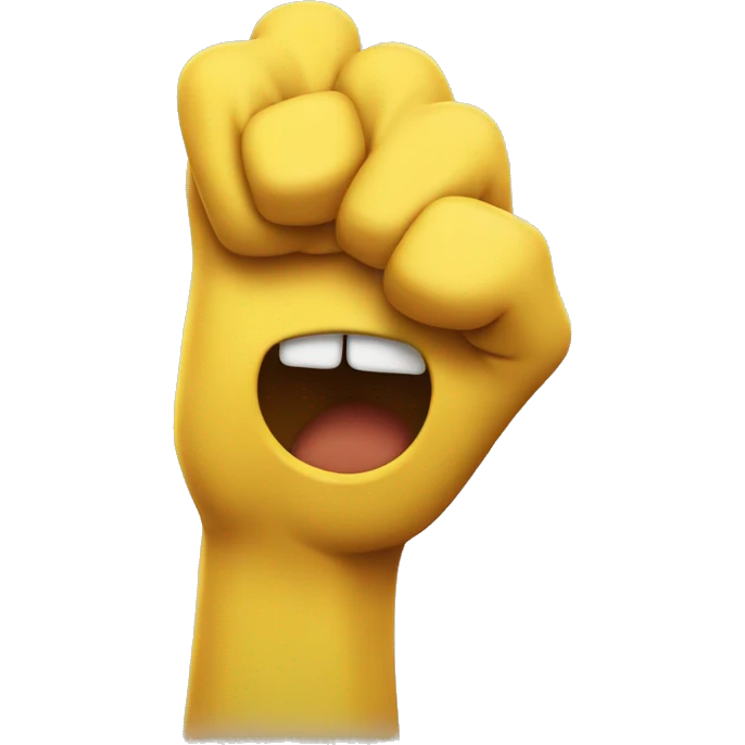 yellow angry emoji, with a raised arm and fist off to the right of the face emoji