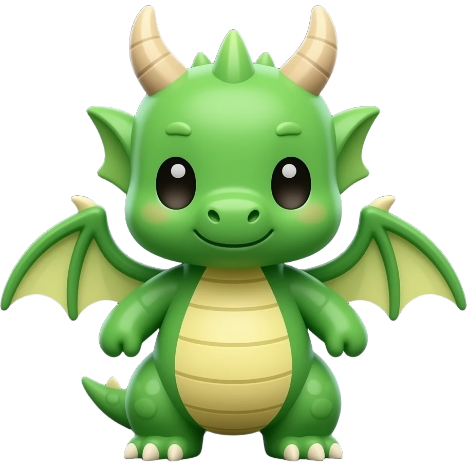 A cute green baby dragon in voxel art mouth must be voxel style, blocky Minecraft-like design, bright green body with light yellow belly, small horns, tiny wings, big square eyes, chibi proportions, soft lighting, centered, black background, high detail, 3D pixel style render emoji