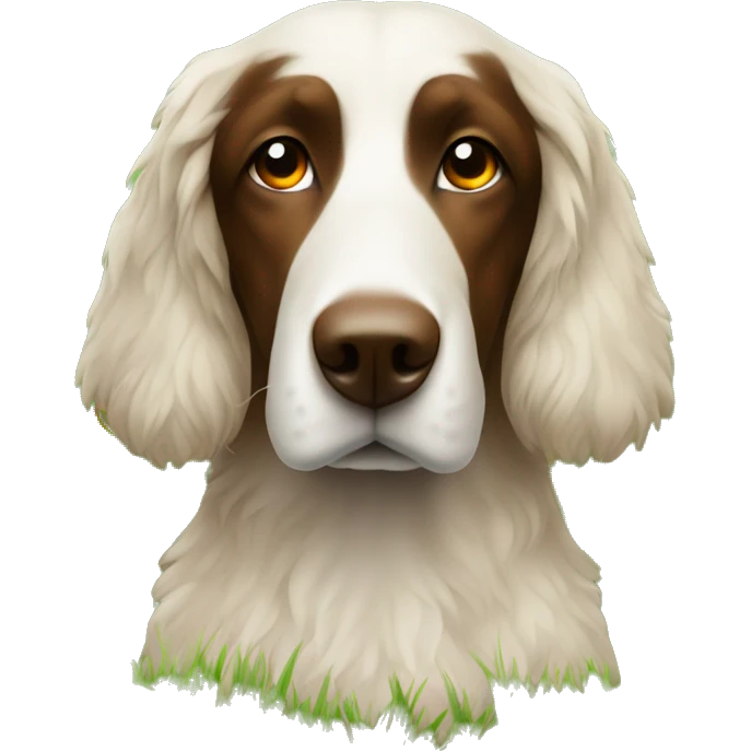 Munsterlander brown snoot with orange collar on grass emoji