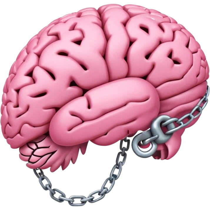 pink brain, chained up with one chain, side view emoji