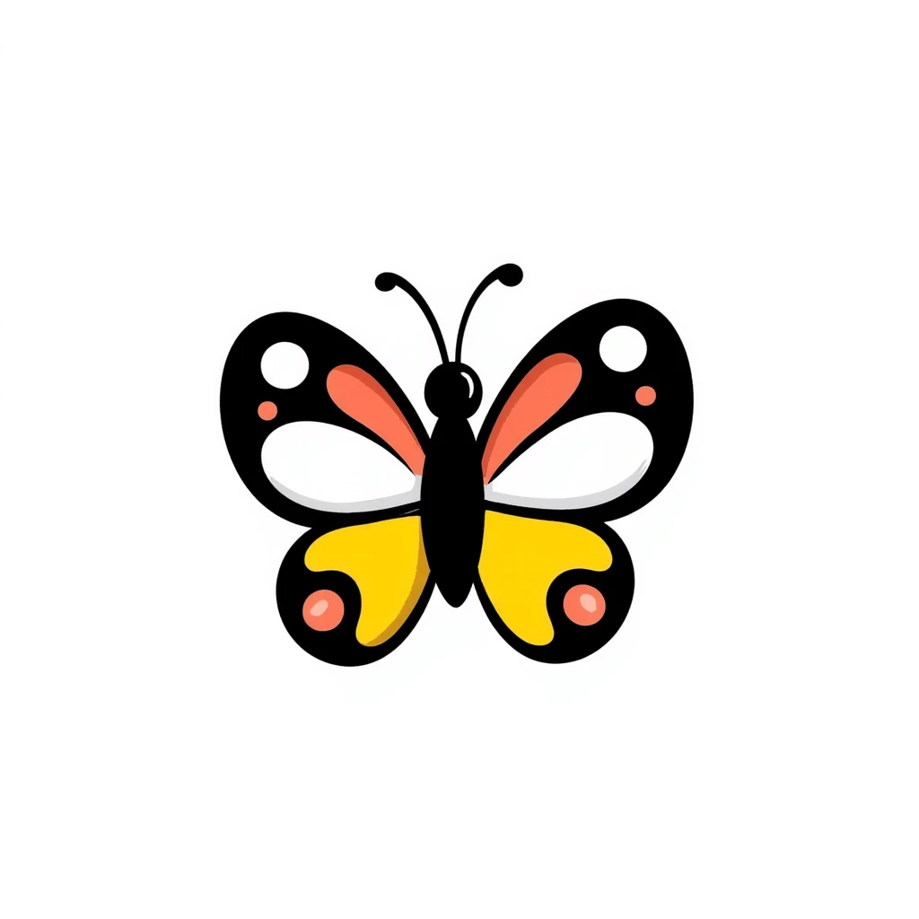 colorful butterfly, crayon style, playful and simple, isolated on white background, centered emoji