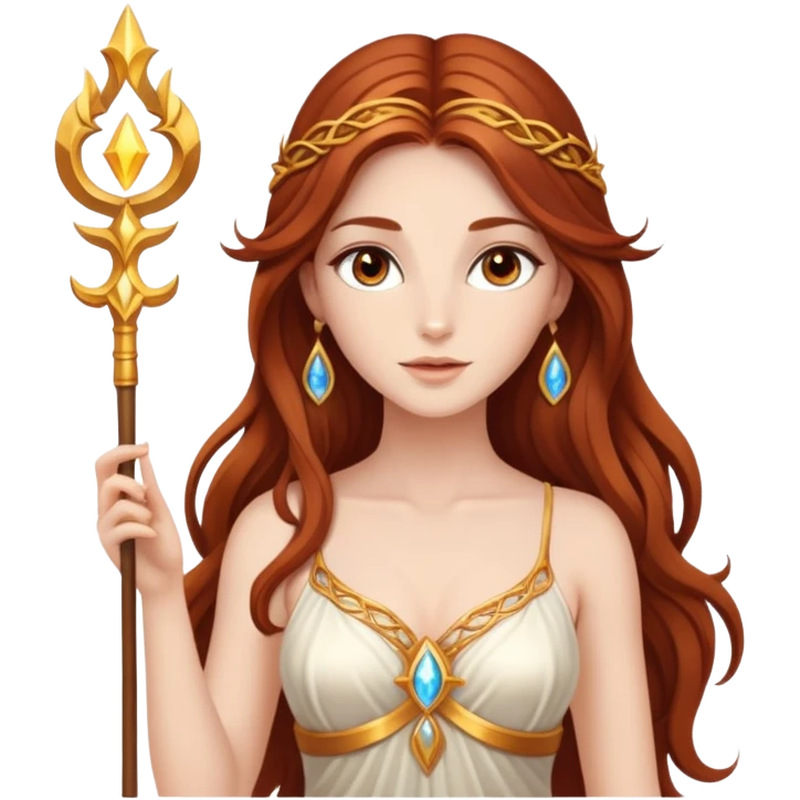  Fee femme avec des cheveux très long roux, yeux marrons belle comme une déesse avec un beau corps qui a de la magie tout autour d’elle  emoji