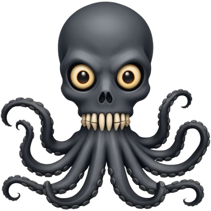 satanic octopus skeleton with scary evil eyes, wearing a black balaclava. 2 tentacles are each holding a skeleton bone emoji