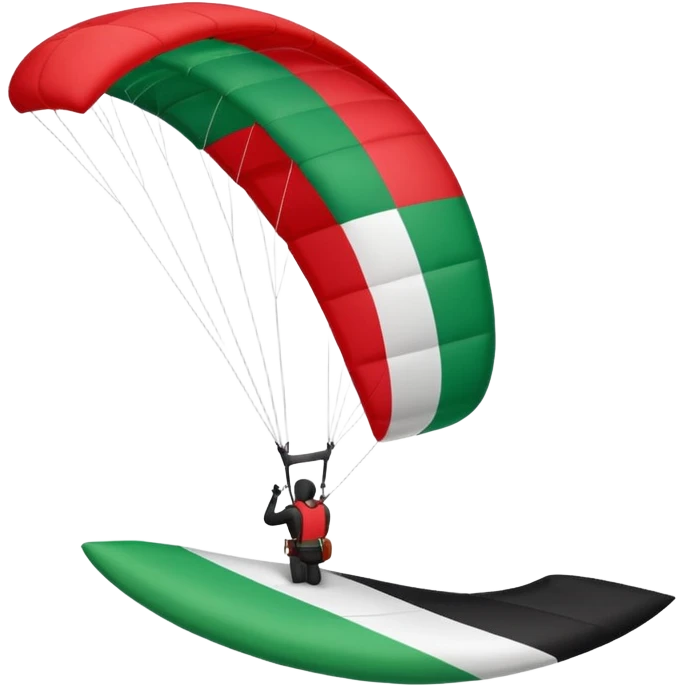 a paraglider flying a palestinian flag wing, respect scrupulously the correct shapes and colours of the palestinian flag, try again emoji