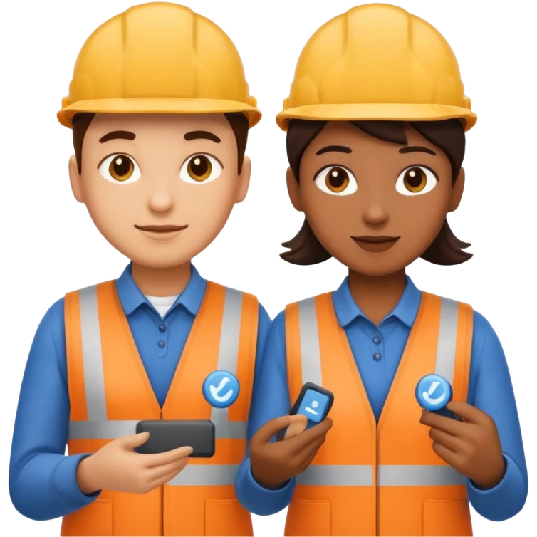 create a realistic emoji of two working packaging workers switching position with a switch symbol between them emoji