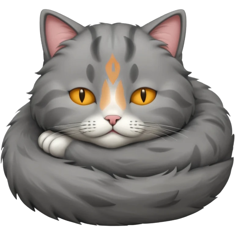 A fluffy grey cat is sleeping. emoji