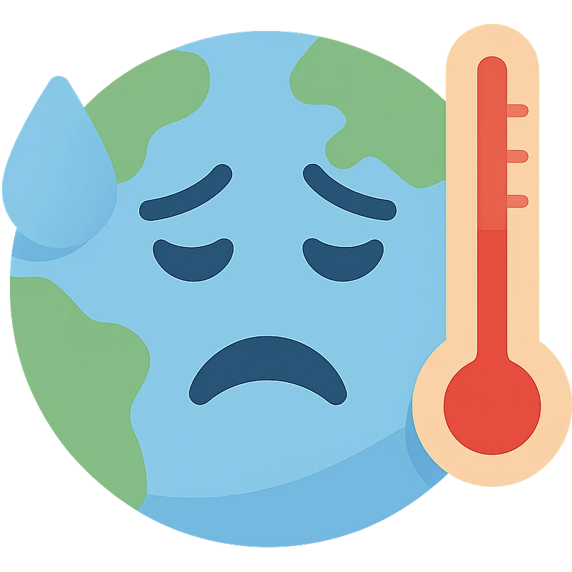 globe sweating with high temperature, looking distressed emoji