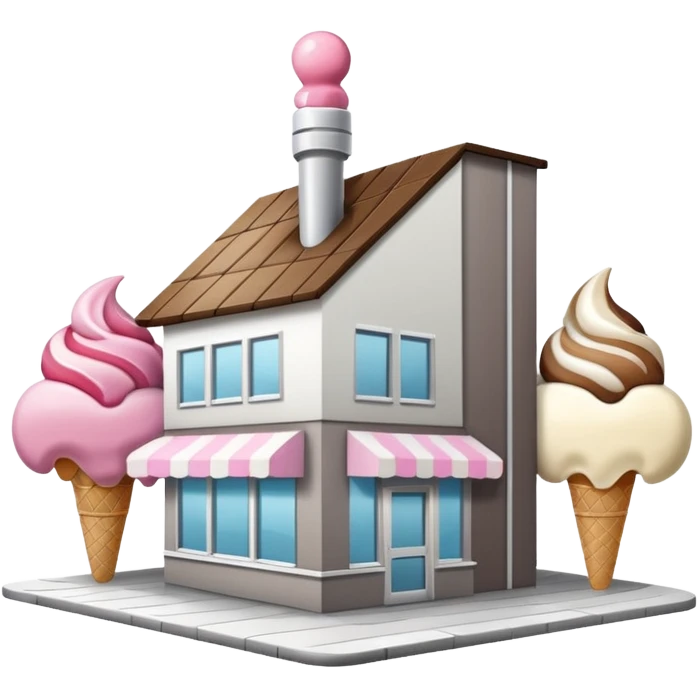 ice cream store at an angle, modern building wood, gray, white materials modern, at an angle emoji