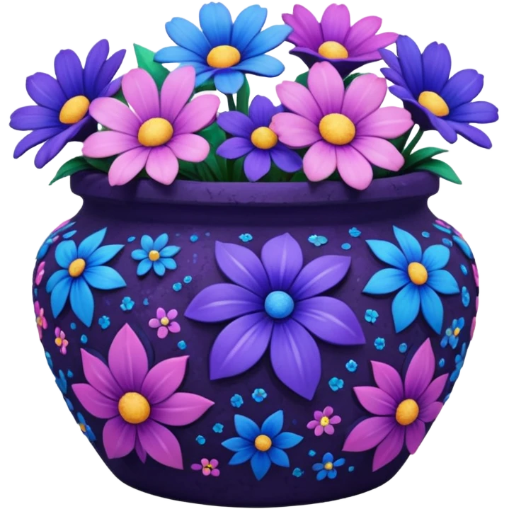 Galaxy Painted flower clay pot of Galaxy Colored Petalled Flowers, emoji