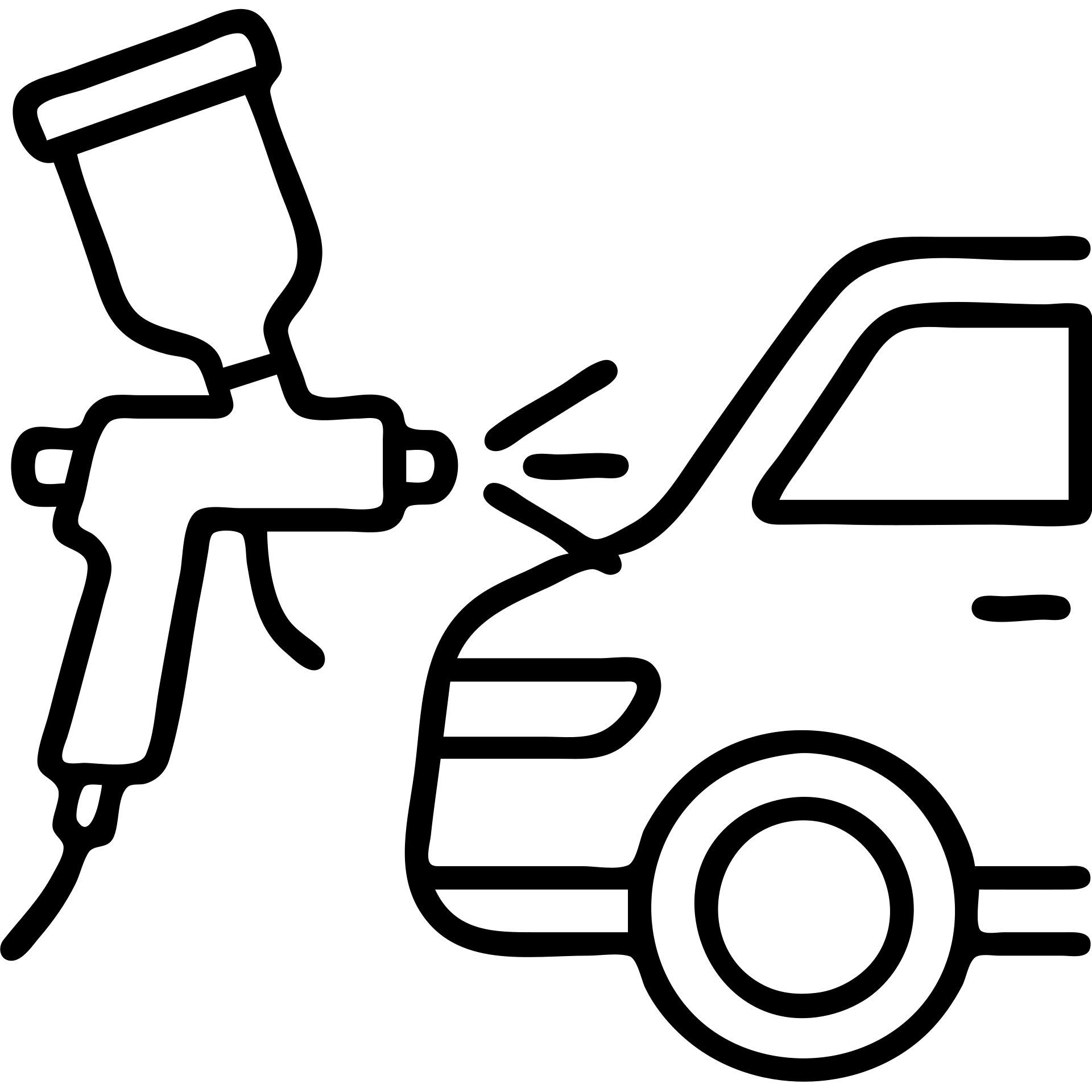 outlined icon of a paint spray gun pointing at a car section, clean lines, glossy black paint spraying out, silver details, modern and simple emoji