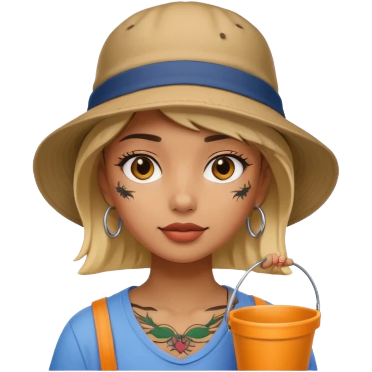 Cool girl with neck tattoo and bucket hat emoji