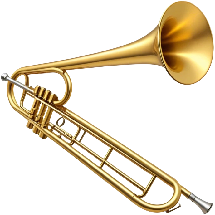 Cinematic Realistic Trombone, sleek brass slide extending dynamically, subtle scratches adding authenticity, warm golden reflections bouncing off the metal, glowing with a bold and resonant musical energy. emoji