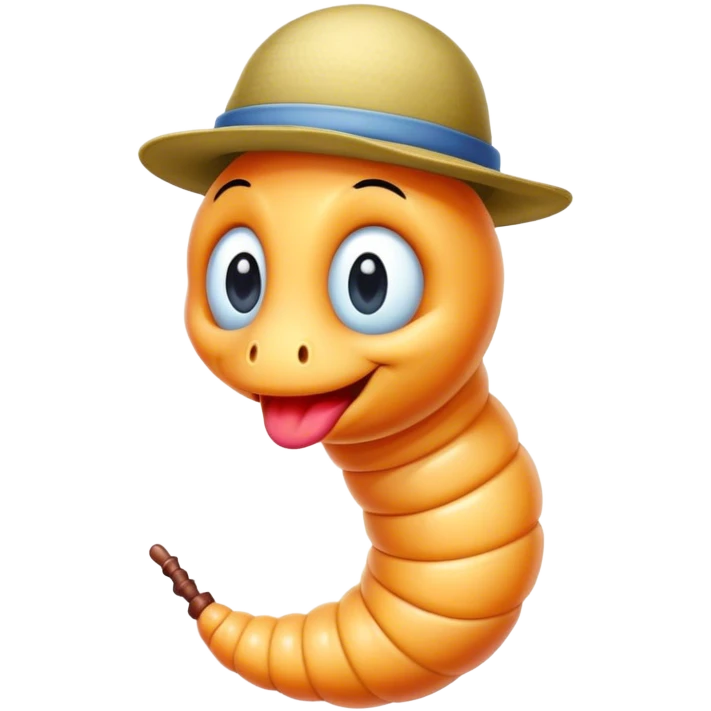 A fun kind worm wearing a hat emoji