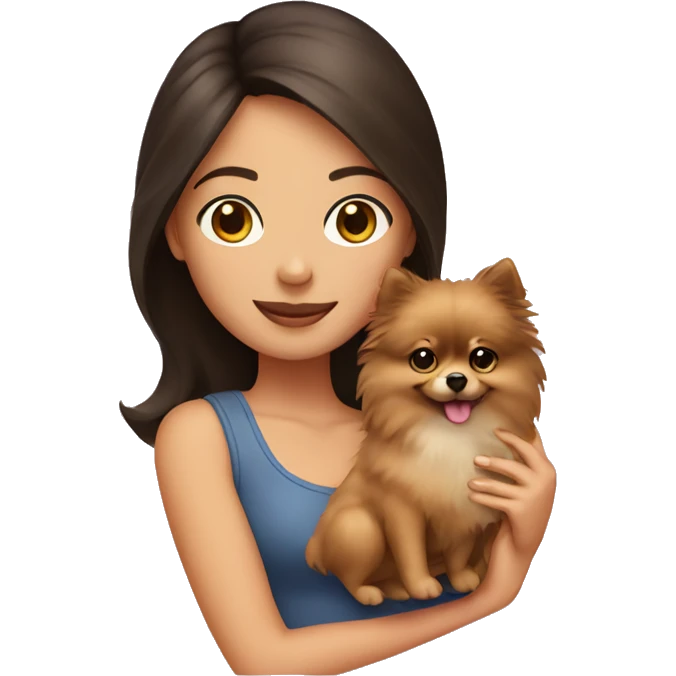 Brunette girl holding Pomeranian emoji