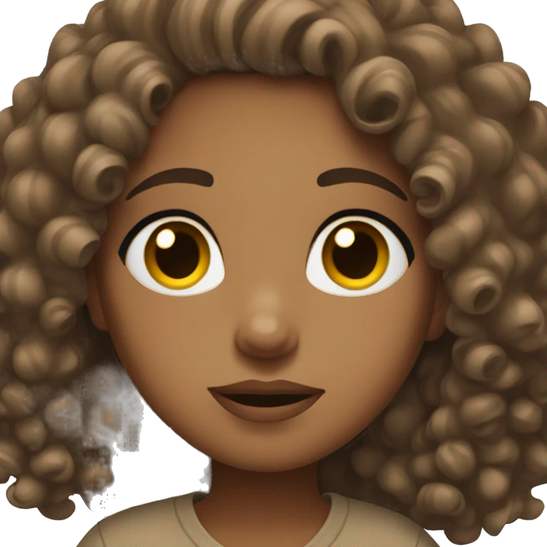 Girl with brunette curly hair thick eyelashes and brown shirt emoji