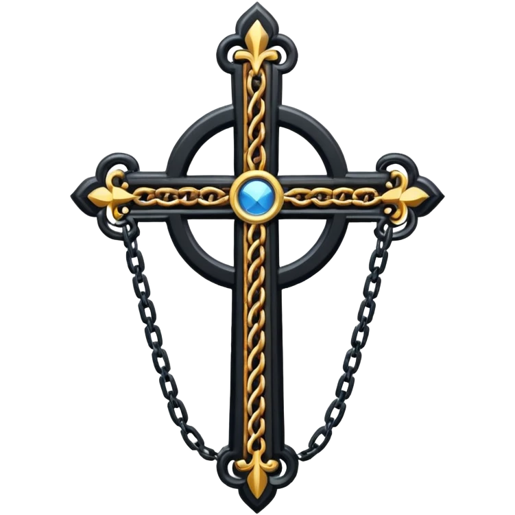 Ein christen kreuz in schwarz ohne Jesus schön verziert mit ketten auf weißem Hintergrund emoji