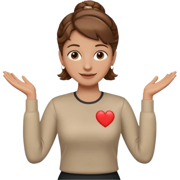 happy teacher standing up brown hair updo, CPR long sleeve top emoji