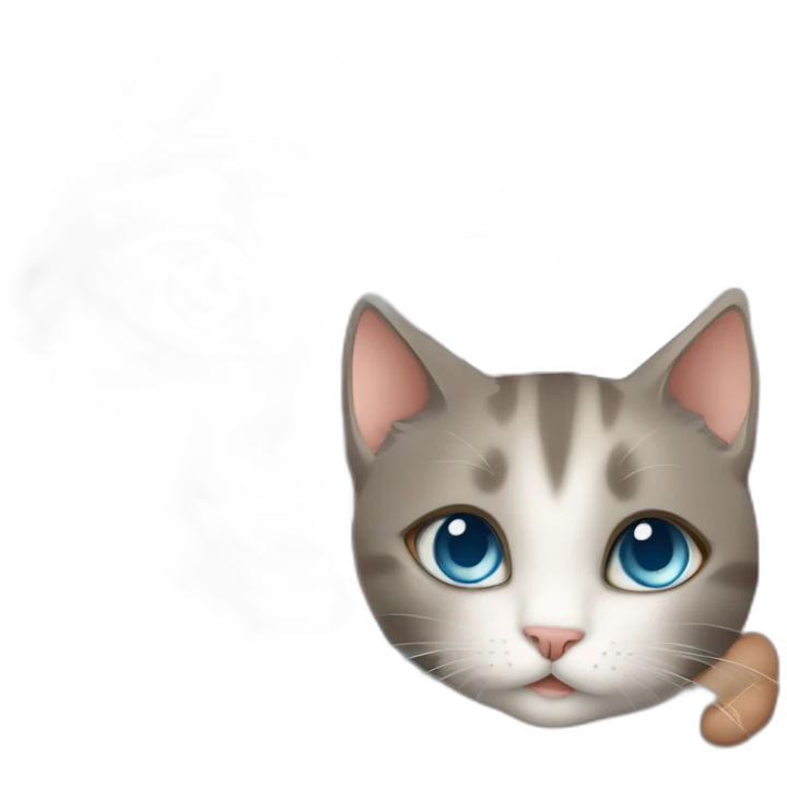light gray, blue eyed cat cuddles brown highlighted colored girl emoji