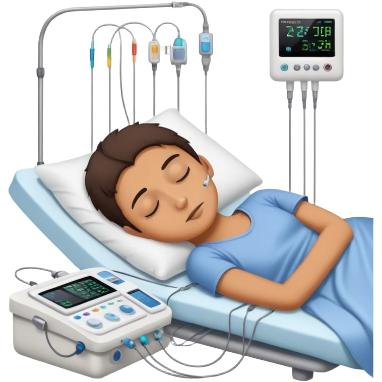 person sleeping with electrodes and monitoring equipment attached for a polysomnography sleep test emoji