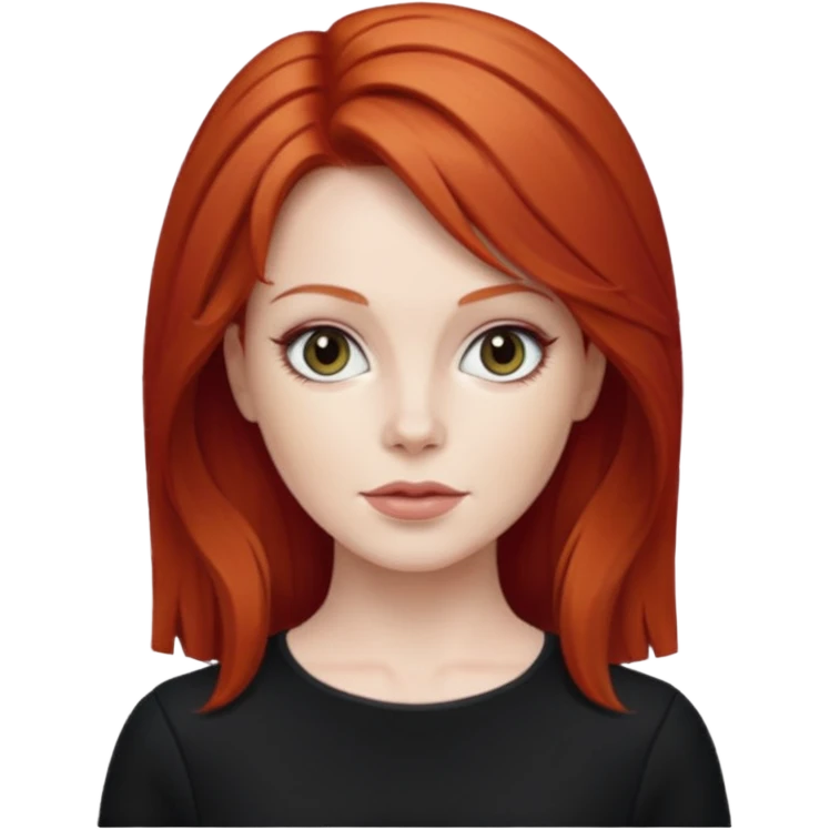 Lee Purcell with red hair, black outfit emoji