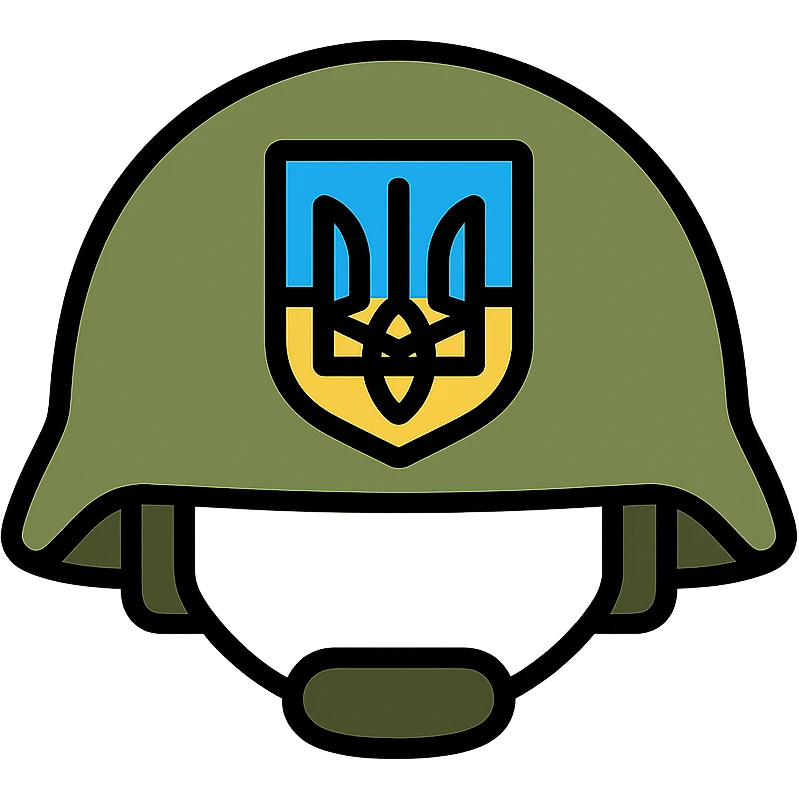 Ukrainian soldier's helmet with blue and yellow national emblem emoji