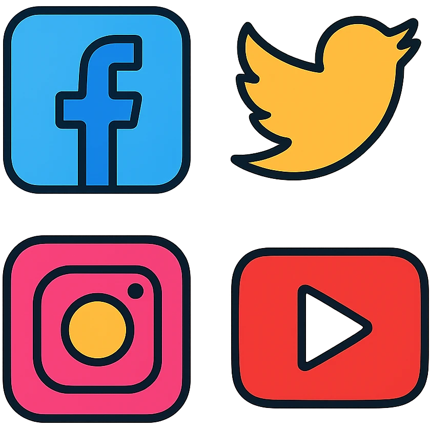 Social media platforms icons set with colorful outlines emoji