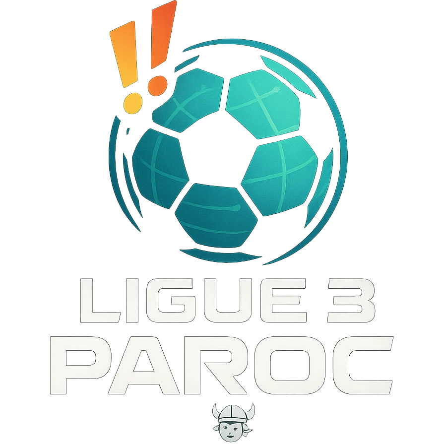 Le logo présente un ballon de football moderne, stylisé en forme de globe digital . Deux points d’exclamation "!!" dynamiques, en biais et colorés, sont placés en haut à gauche du ballon comme un emblème, évoquant l’intensité et l’enthousiasme de la ligue.

En dessous, le nom "Ligue 3 Paroc" est écrit en lettres audacieuses, avec une typographie sportive mais légèrement futuriste. Le mot "Paroc" est accompagné de son emblème discret (viking enfant) emoji