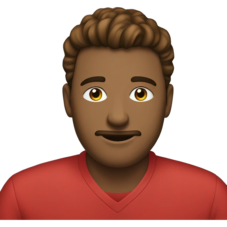 some one editing on a lapto facingthe cemra wearin a red shirt emoji