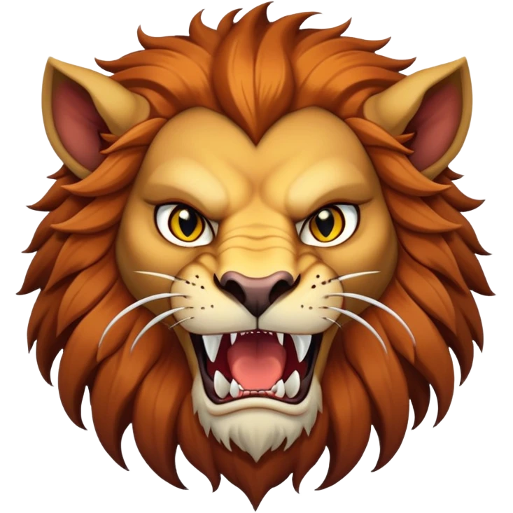 Manticore face, mythical creature with human-like face, lion features, sharp teeth, and fierce expression emoji