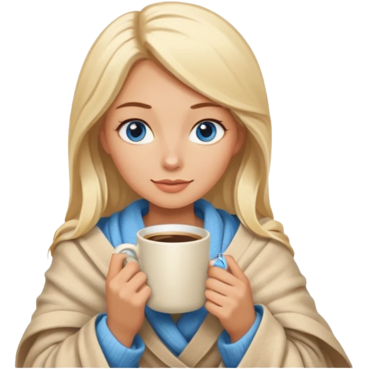 Blonde with blue eyes wrapped yphot coffee emoji