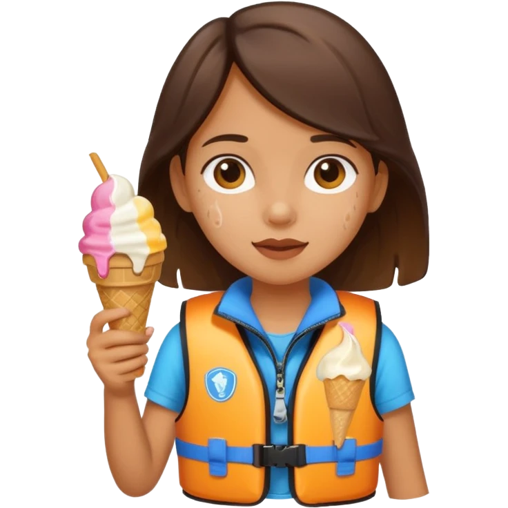 girl kid wearing lifejacket, holding ice cream emoji