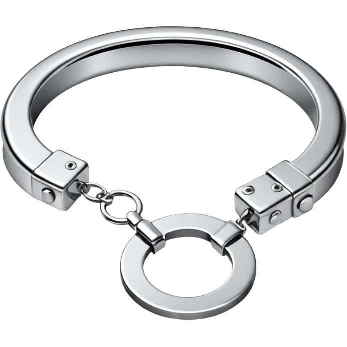 A pair of elegant handcuffs emoji made of silver chrome, smooth rounded design, glossy metallic reflections, luxury fetish aesthetic, minimal iOS emoji style, centered, clean white background emoji