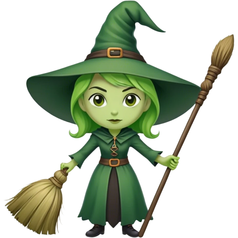 Green witch with broomstick  emoji