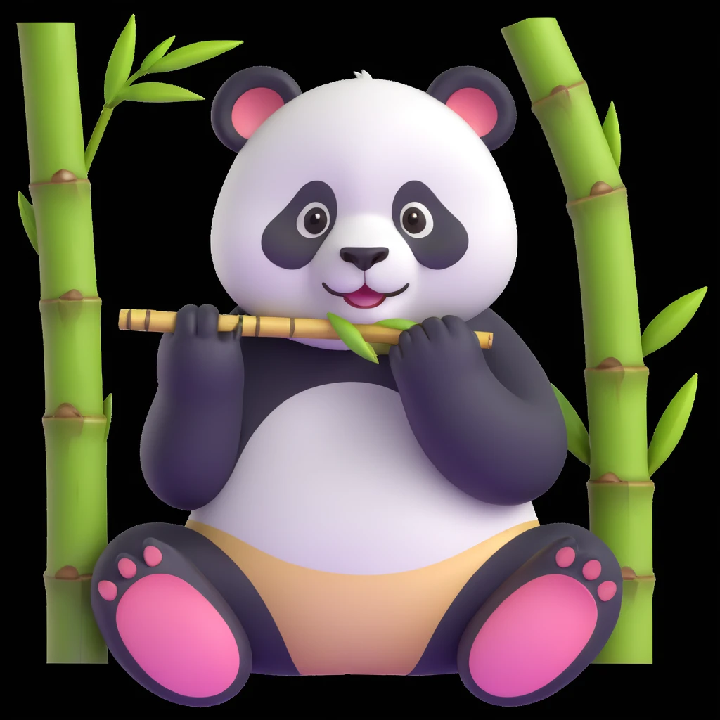 panda eating bamboo in forrest background, close up pose emoji