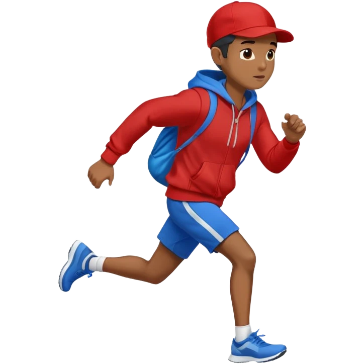 Black Man Wearing Blue Cap. Red Hoodie. and running. front right side emoji