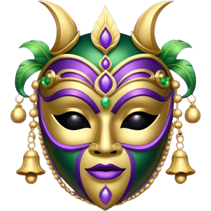 I want an emoji for Mardi Gras in New Orleans. I want a mask that is gold, green and purple with little bells at the bottom of the mask emoji
