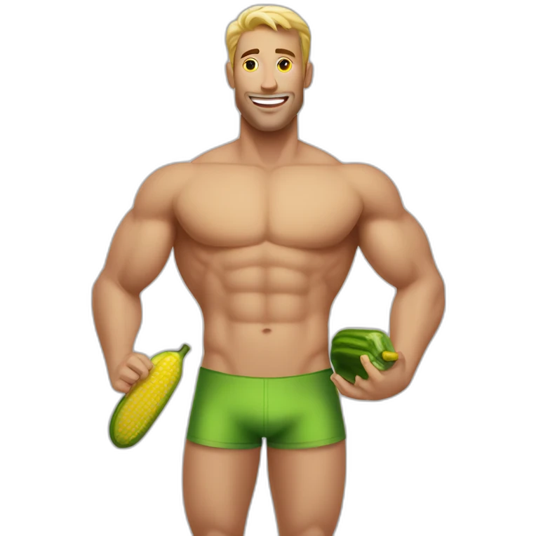 Fit-male-in-bikini-bites-a-pickle emoji