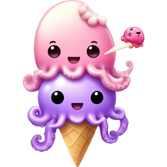 Kawaii pastel octopus and jelly fish having ice cream  emoji