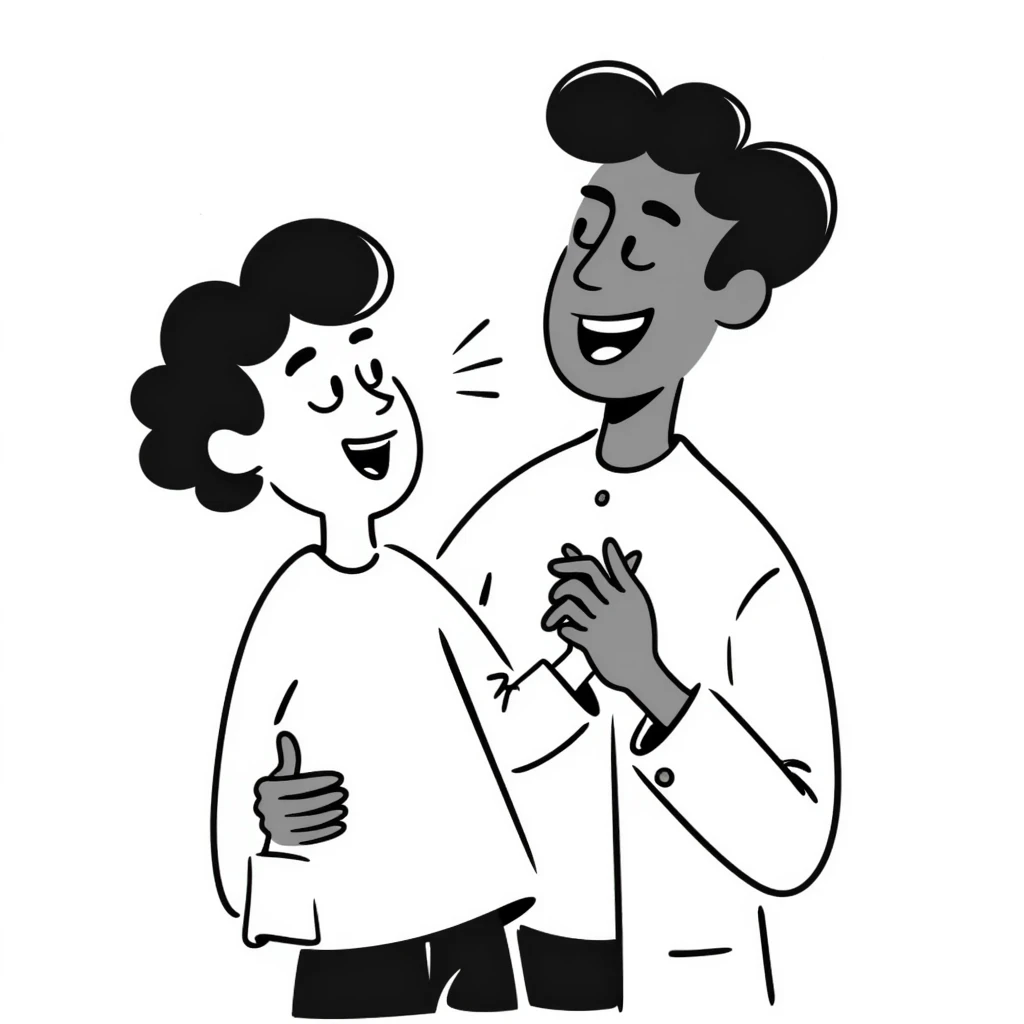 a black man tickling a boy with short black hair emoji