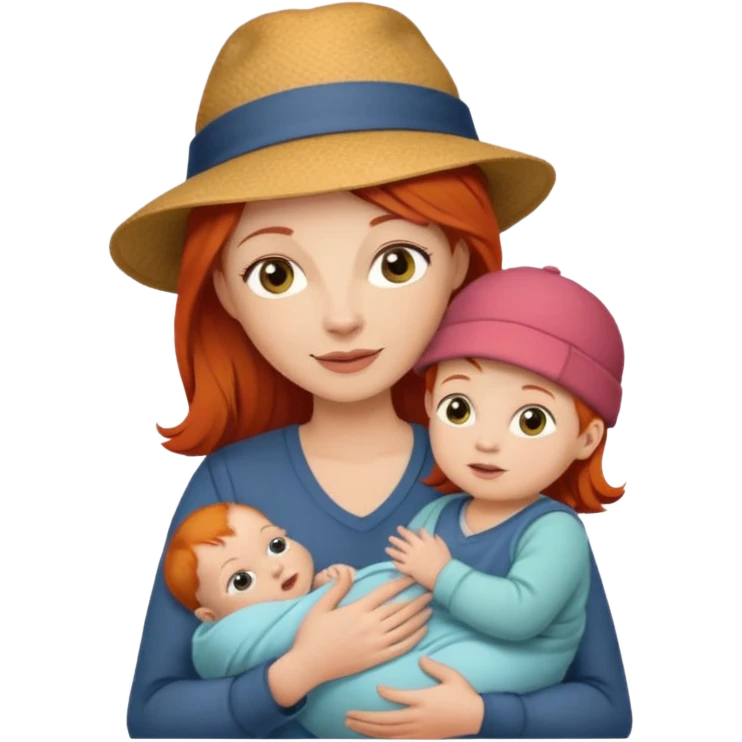 red haired Mother with Hats with her baby emoji