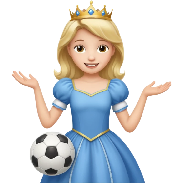 A girl in a princess dress holding a soccer ball emoji