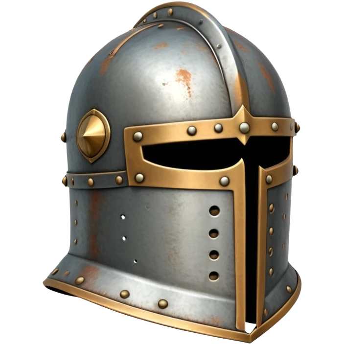 Antique medieval great helm with light rust spots and aged metal finish emoji