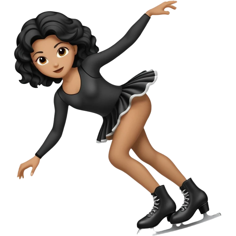 una patinadora con pelo negro largo y ondulado en las puntas con un mallot muy bonito patinando emoji