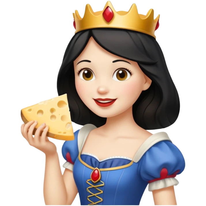 happy Snow White holding wedge of cheese emoji